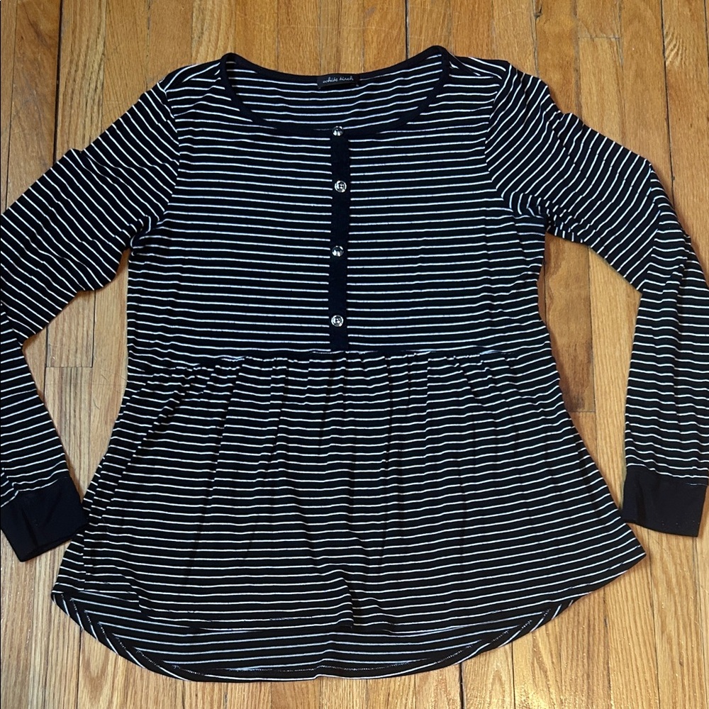 White Birch Black and White Striped Long Sleeve Top Medium